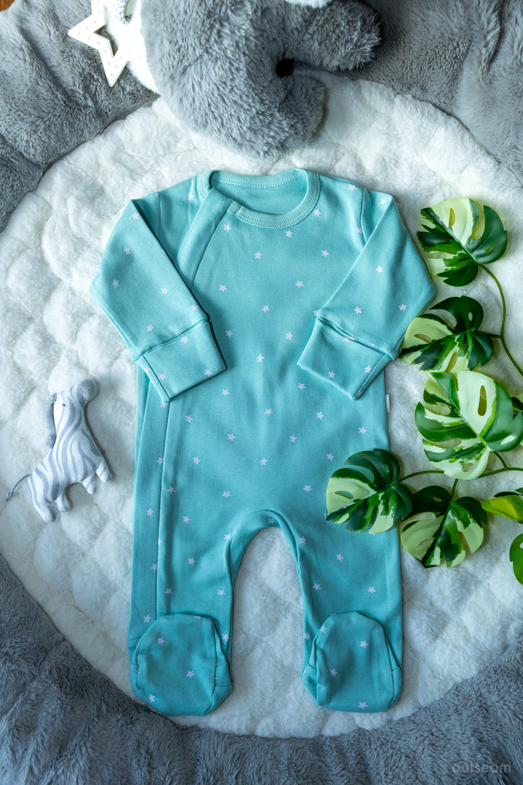 Outseam Sleepsuit Zipper - Mint — soft cotton baby sleepsuit with outward seams